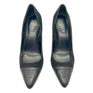 Lauren Ralph Lauren Pumps Black Suede Leather Wingtip Stiletto